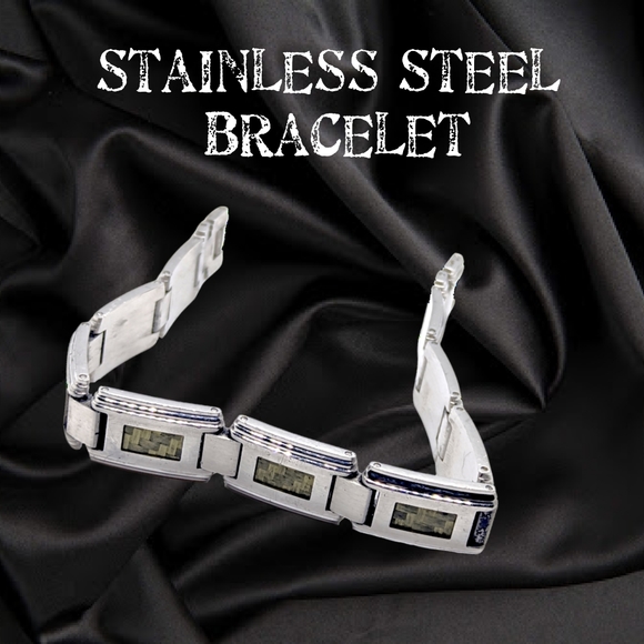 Stainless Steel Unisex Bracelet with Tungsten Green Fiber Accents - Picture 8 of 10